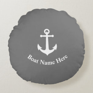 Ihr Bootname mit Vintagem Anker auf Grau Rundes Kissen