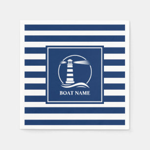 Ihr Bootname Nautical Classic Leuchtturm gestreift Serviette