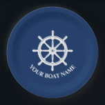 Ihr Bootname oder Ihr Text Ships Wheel Helm Pappteller<br><div class="desc">Ihr Personalisierter Bootname oder -text mit einem Rad-Helm für Nautical Ships auf benutzerdefinierten Paper Party Event Tellern.</div>