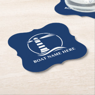 Ihr Bootname oder Text Classic Leuchtturm Blau Untersetzer