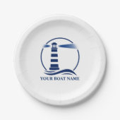 Ihr Bootname oder Text & klassisches Leuchtturm Pappteller (Vorderseite)