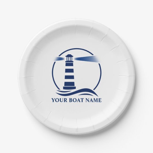 Ihr Bootname oder Text & klassisches Leuchtturm Pappteller (Vorderseite)