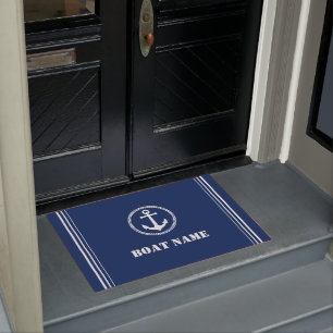 Ihr Bootname Sea Anchor Navy Blue Entryway Fußmatte