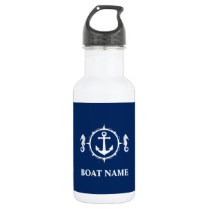 Ihr Bootname Seepferd Anker Blau Weiß Edelstahlflasche