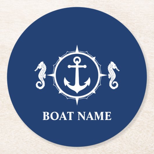 Ihr Bootname Seepferd Ankerblauer Untersetzer (Vorderseite)