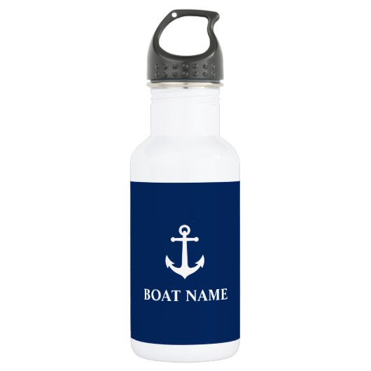 Ihr Bootname Vintag Anker Blau Weiß Edelstahlflasche (Vorderseite)