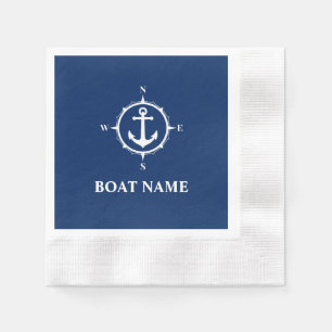 Ihr Boots-Namen-Kompass-Anker-Blau-Cocktail Serviette