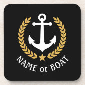 Ihr Bootsname Anchor Elegante Gold Laurel Black Getränkeuntersetzer (Vorderseite)
