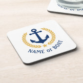 Ihr Bootsname Anchor Elegante Gold Laurel White Getränkeuntersetzer (Linke Seite)