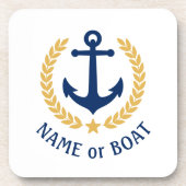 Ihr Bootsname Anchor Elegante Gold Laurel White Getränkeuntersetzer (Vorderseite)