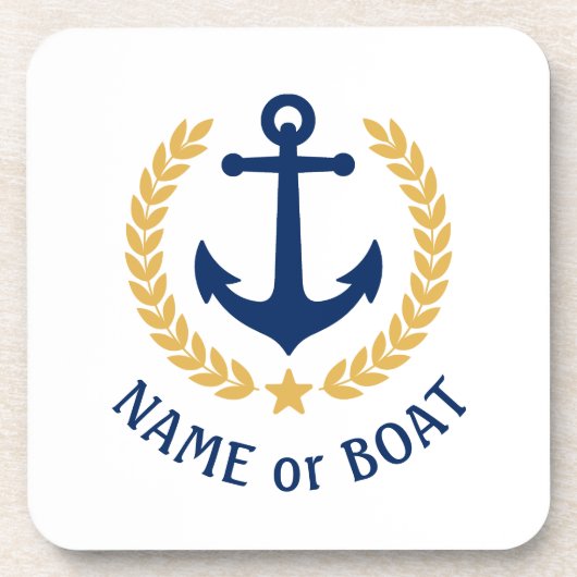 Ihr Bootsname Anchor Elegante Gold Laurel White Getränkeuntersetzer (Vorderseite)