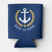 Ihr Bootsname Anchor Gold Style Laurel Navy Blau Dosenkühler (Vorderseite)