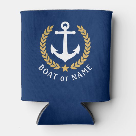 Ihr Bootsname Anchor Gold Style Laurel Navy Blau Dosenkühler (Vorderseite)