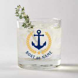 Ihr Bootsname Anchor Gold Style Laurel Navy Blau Whiskyglas