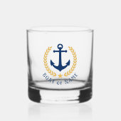 Ihr Bootsname Anchor Gold Style Laurel Navy Blau Whiskyglas (Vorderseite)