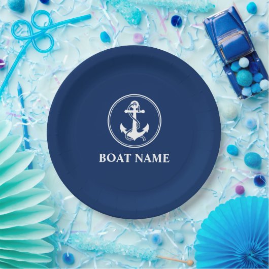 Ihr Bootsname Anchor mit Roope Navy Blue 9" Pappteller (Party)