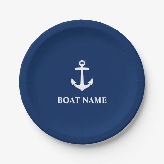 Ihr Bootsname Anchor Navy Blue 7" Pappteller (Vorderseite)