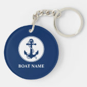 Ihr Bootsname Anchor & Rope Navy Blue 2 Seite Schlüsselanhänger (Rückseite)