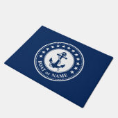 Ihr Bootsname Anchor Stars Navy Blue White Fußmatte (Schrägansicht)