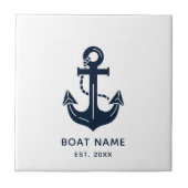Ihr Bootsname Anker Blau Fliese (Vorderseite)