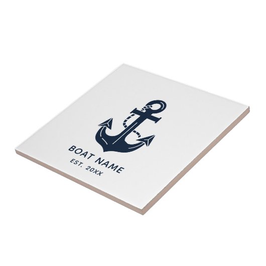 Ihr Bootsname Anker Blau Fliese (Seite)