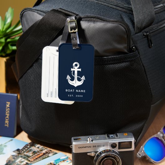 Ihr Bootsname Anker Blau Gepäckanhänger (Vorderseite & Rückseite)