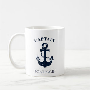 Ihr Bootsname Anker Blau Kapitän Kaffeetasse