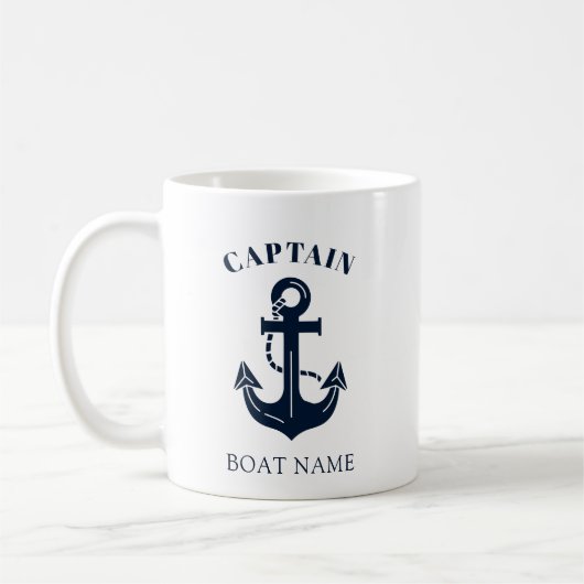 Ihr Bootsname Anker Blau Kapitän Kaffeetasse (Links)