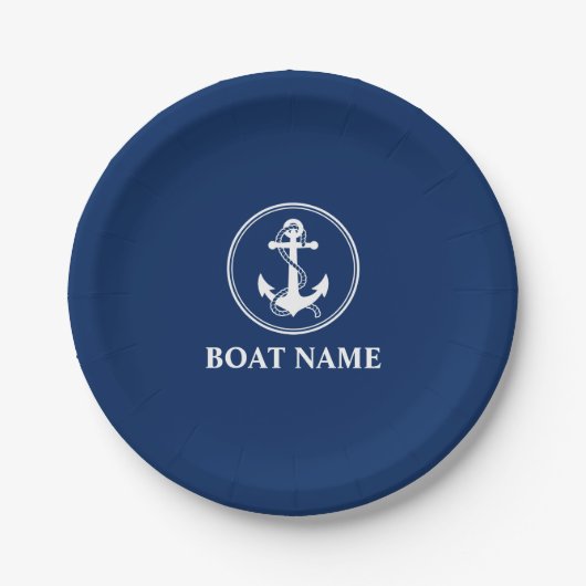 Ihr Bootsname Anker mit Seil Navy Blue 7" Pappteller (Vorderseite)