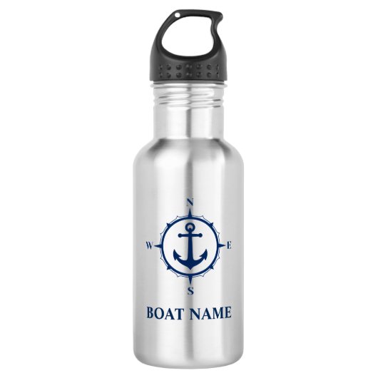 Ihr Bootsname Blue Compass Anker Edelstahlflasche (Vorderseite)