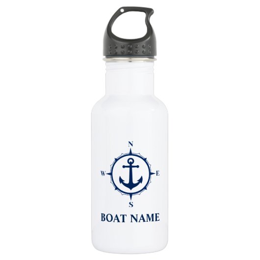 Ihr Bootsname Blue Compass Anker White Edelstahlflasche (Vorderseite)