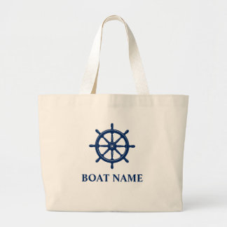 Ihr Bootsname Blue Ships Wheel Helm Grocery Jumbo Stoffbeutel