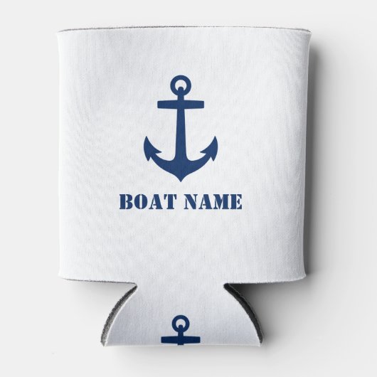 Ihr Bootsname Classic Anchor Navy Blue & White Dosenkühler (Vorderseite)
