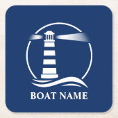 Ihr Bootsname Classic Lighthouse Navy Blue Rechteckiger Pappuntersetzer (Vorderseite)