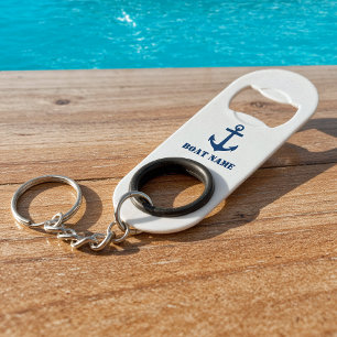 Ihr Bootsname Classic Nautical Anchor Navy Blue Mini Flaschenöffner