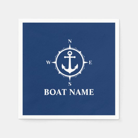 Ihr Bootsname Compass Anchor Blau Serviette (Vorderseite)