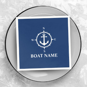 Ihr Bootsname Compass Anchor Blau Serviette