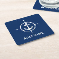 Ihr Bootsname Compass Anchor Blue Square