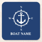 Ihr Bootsname Compass Anchor Blue Square Rechteckiger Pappuntersetzer (Vorderseite)