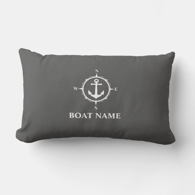 Ihr Bootsname Compass Anchor Grau Kissen Für Draußen (Vorderseite)