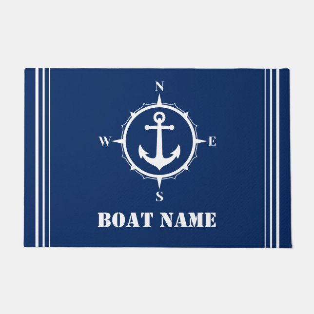 Ihr Bootsname Compass Anchor Navy Blue Entryway Fußmatte (Vorderseite)