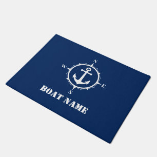 Ihr Bootsname Compass Anchor Navy Blue Fußmatte