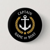 Ihr Bootsname Kapitän Anchor Gold Laurel Black Button (Vorderseite)