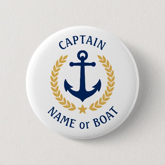 Ihr Bootsname Kapitän Anchor Gold Laurel White Button (Vorderseite)