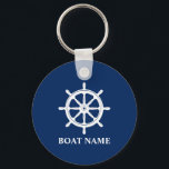 Ihr Bootsname mit Schiffsradlenker Schlüsselanhänger<br><div class="desc">Nautical Your Boat Name mit einem Schiffrad-Helm auf einem blauen Schlüsselanhänger.</div>