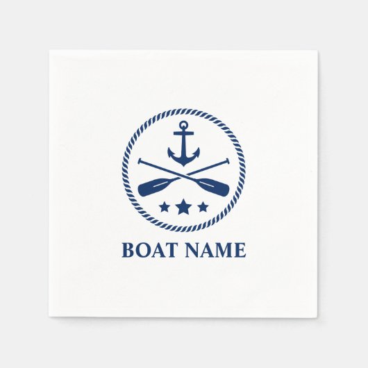 Ihr Bootsname Name Anchor Oars & Stars Navy Blue Serviette (Vorderseite)