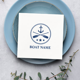 Ihr Bootsname Name Anchor Oars & Stars Navy Blue Serviette