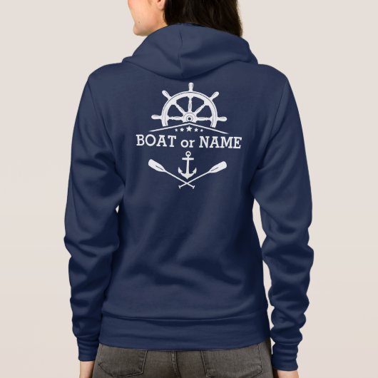 Ihr Bootsname Name Nautical Anchor Oars Helm Stars Hoodie (Rückseite)