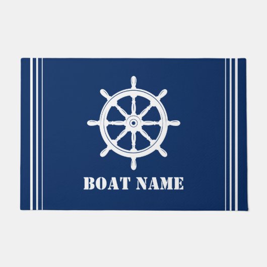 Ihr Bootsname Name Nautical Ships Wheel Helm Fußmatte (Vorderseite)