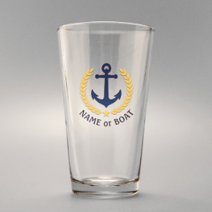 Ihr Bootsname Nautical Anchor Gold Laurel Star Glas